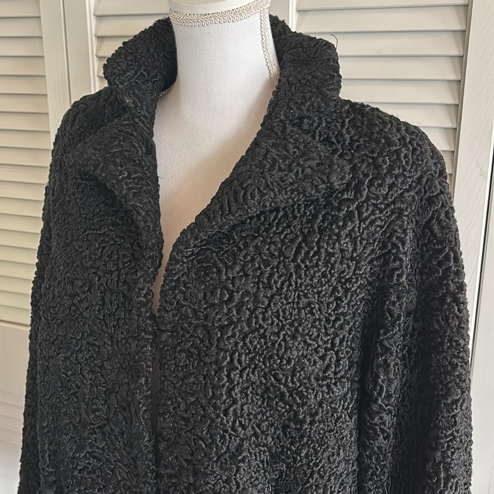 Vintage 1950s Black Persian Curly Lamb Fur Coat Hollywood Glam Jacket Size S / M - Picture 2 of 9